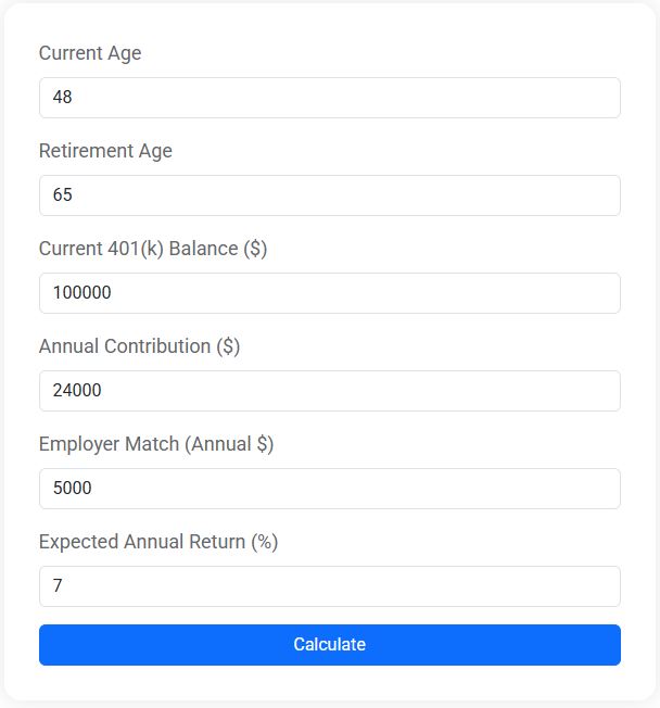 401(k) Retirement Calculator